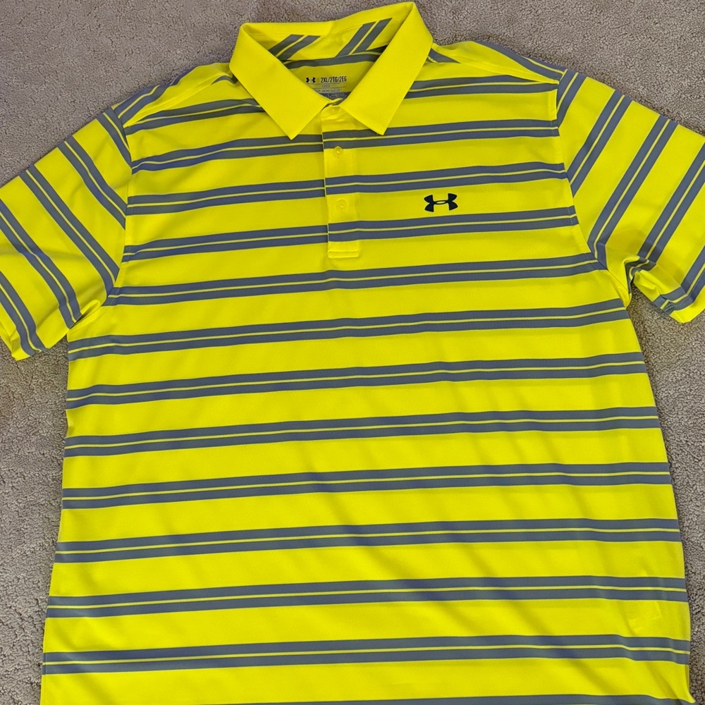 Under Armour Men's Polo in Yellow and Gray Stripes